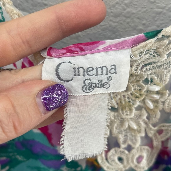 Vintage Satin Slip Dress 80s Floral Lace Ruffle Coquette Fairy Garden Party Midi - Picture 5 of 10